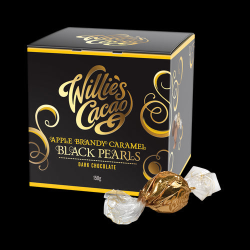 Willies Cacao Apple Brandy Caramel Black Pearls (150g)