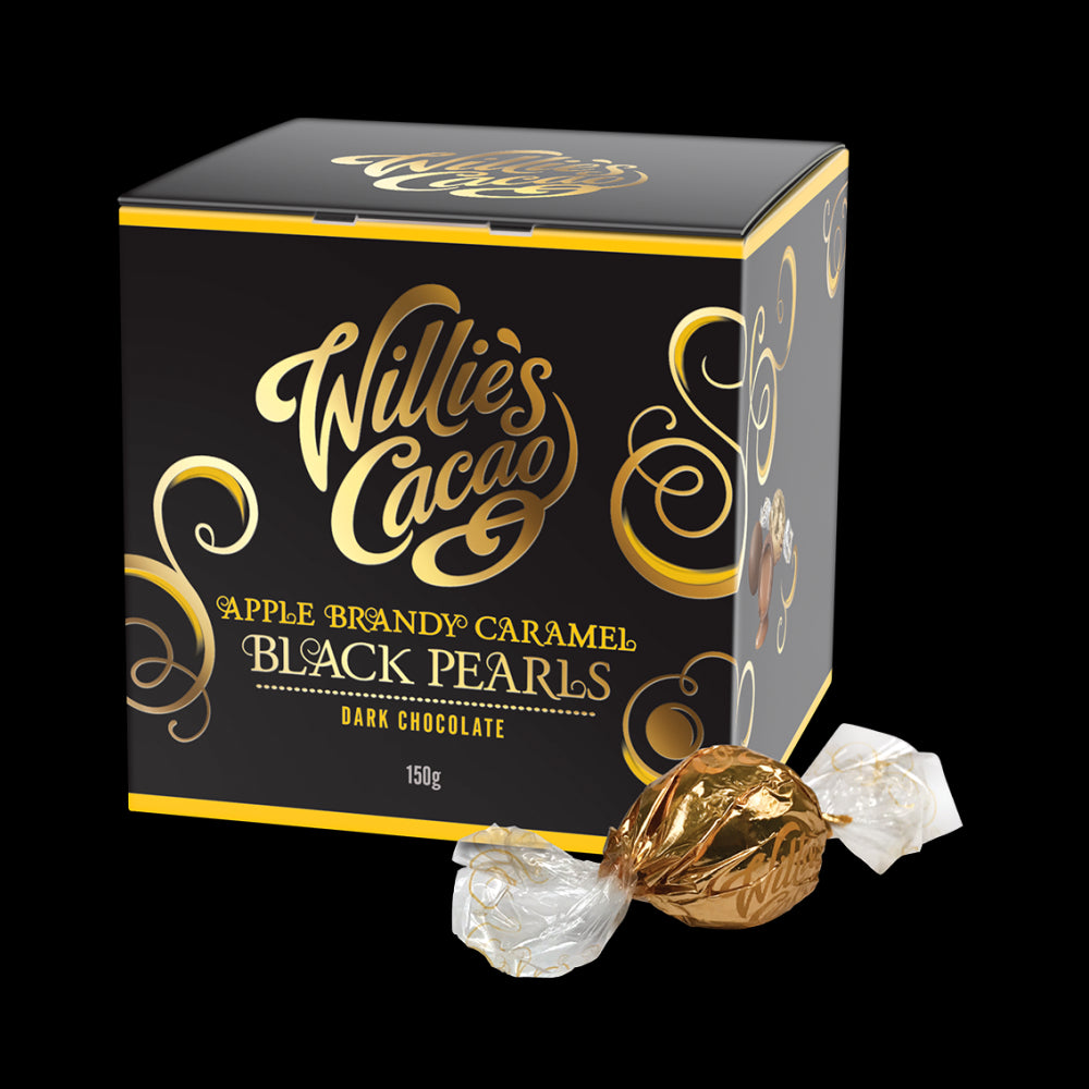 Willies Cacao Apple Brandy Caramel Black Pearls (150g)