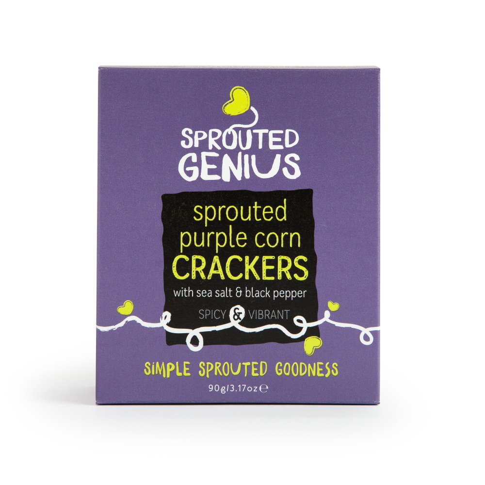 Sprouted Genius Sprouted Purple Corn Crackers with Sea Salt & Black Pepper (90g)
