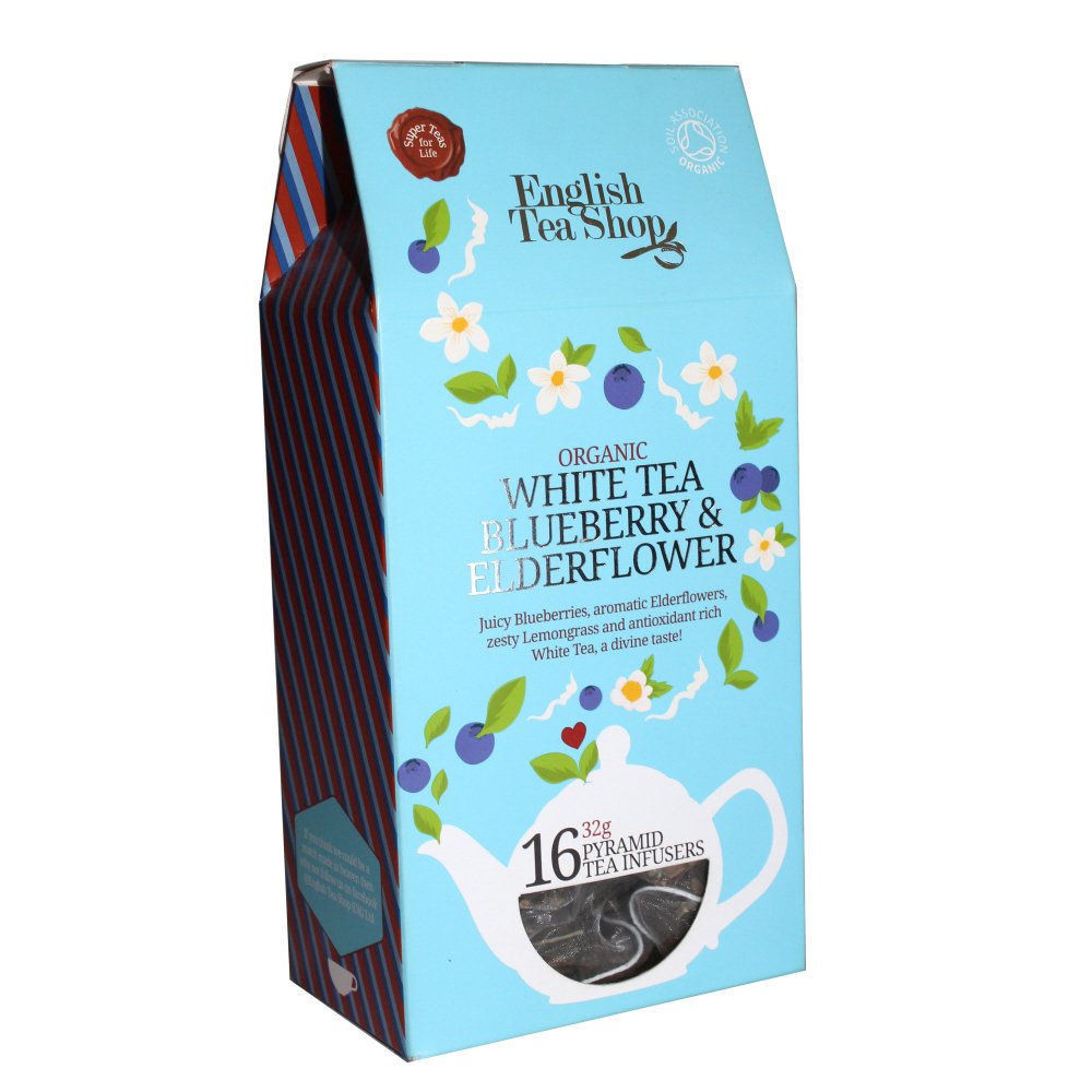 English Tea Shop Organic White Tea Blueberry & Elderflower (16 Pyramids Bags)