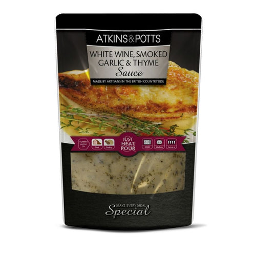 Atkins & Potts White Wine Smoked Garlic & Thyme Sauce (350g)