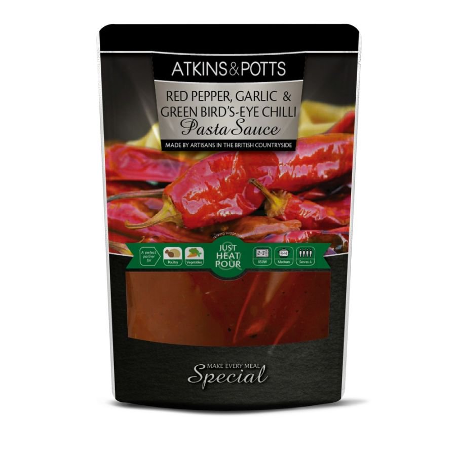 Atkins & Potts Red Pepper Garlic & Green Chilli Pasta Sauce (350g)