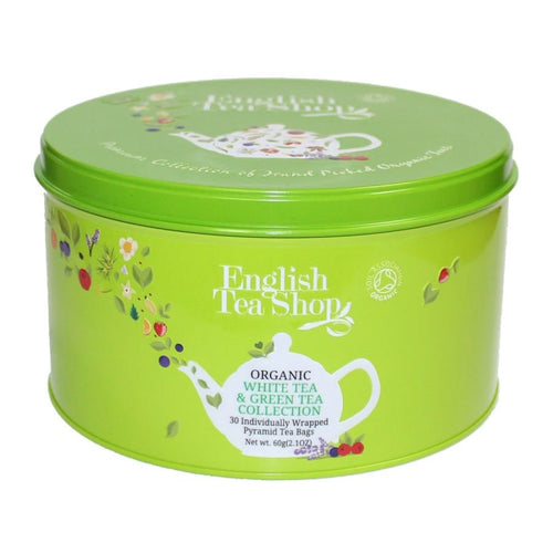 English Tea Shop Organic Green & White Tea Collection Gift Tin (30 Tea Bags)