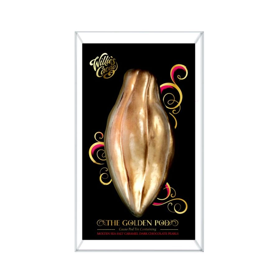 Willies Cacao Golden Pod Tin with Sea Salt Caramel Pearls (125g)